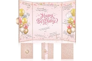 Tnvee Birthday Party Guest Book Birthday Decorations for Women & All Ages, Large 19" x 12.2" Rose Gold Signature Card Board Party Supplies Gifts