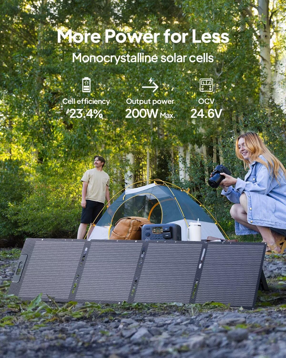 BLUETTI 200W Solar Panel for Solar Generator EB3A AC2A AC50B AC70 AC180 AC200L Elite 200 V2 AC300 AC500 B300K, Foldable Solar Charger with Adjustable Kickstands for RV, Camping, Blackout