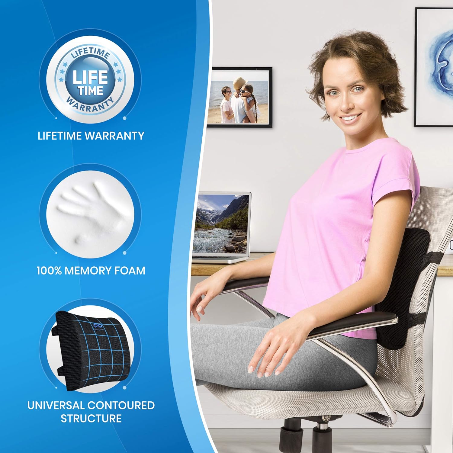 Everlasting Comfort Lumbar Support Pillow for Office Chair - Pure Memory Foam Lumbar Cushion for Car (Black): Home & Kitchen