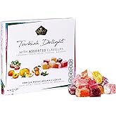 Cerez Pazari Turkish Delight Candy With Assorted Flavors 16 oz, Gourmet Snacks Gift Box, No Nuts Sweet Traditional Confectionery Vegan Candy Dessert Lokum Loukoumi Approx.33-38 pcs