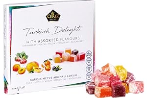 ÇEREZ PAZARI Cerez Pazari Turkish Delight Candy With Assorted Flavors, Gourmet Medium Size Snacks Gift Box, Sweet Luxury Traditional Confectionery Loukoumi, Vegan Lokum, Approx. No Nuts, 42 Pcs, 16 oz.