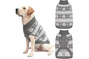 KOOLTAIL Cable Knit Dog Sweater Turtleneck, Cold Weather Pullover Classic Knitwear, Snowflake Pattern Thick Warm Winter Pet Clothes, Dog Christmas Sweater for Small Medium Large Dogs Cats, Grey M