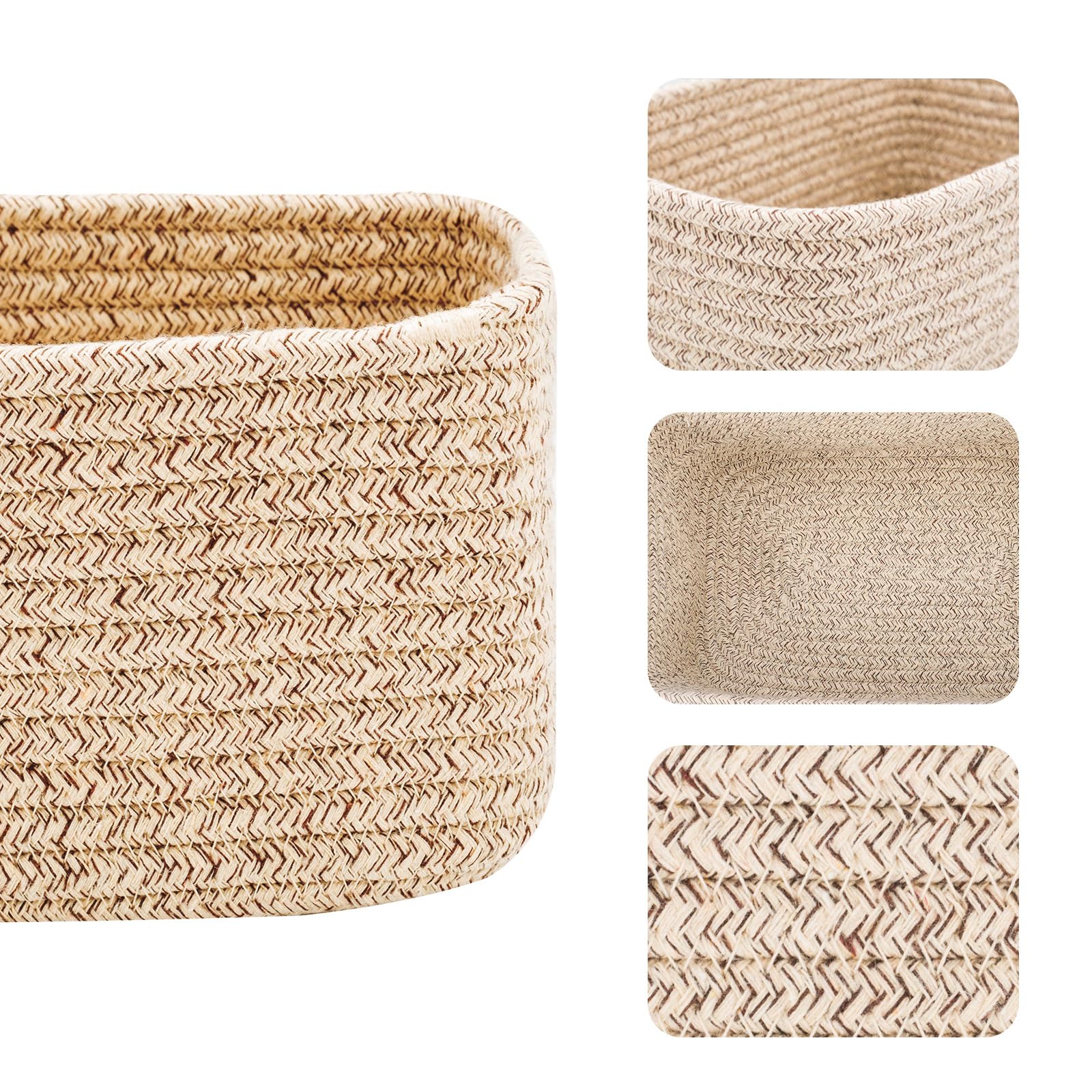 Small Storage Baskets for Organizing | Closet Organizer Bins | Shelf Toy Basket | Woven Rope Baskets | Cube Decorative Box | Shallow Basket | 11.5x7.5x4.7” | 3 Packs Mixed Brown