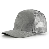 Men's Premium Suede Baseball Cap, Gray Cotton Blend Snapback Trucker Hat with Mesh Panel, Adjustable Size, Structured Front, for Casual Outdoor Wear