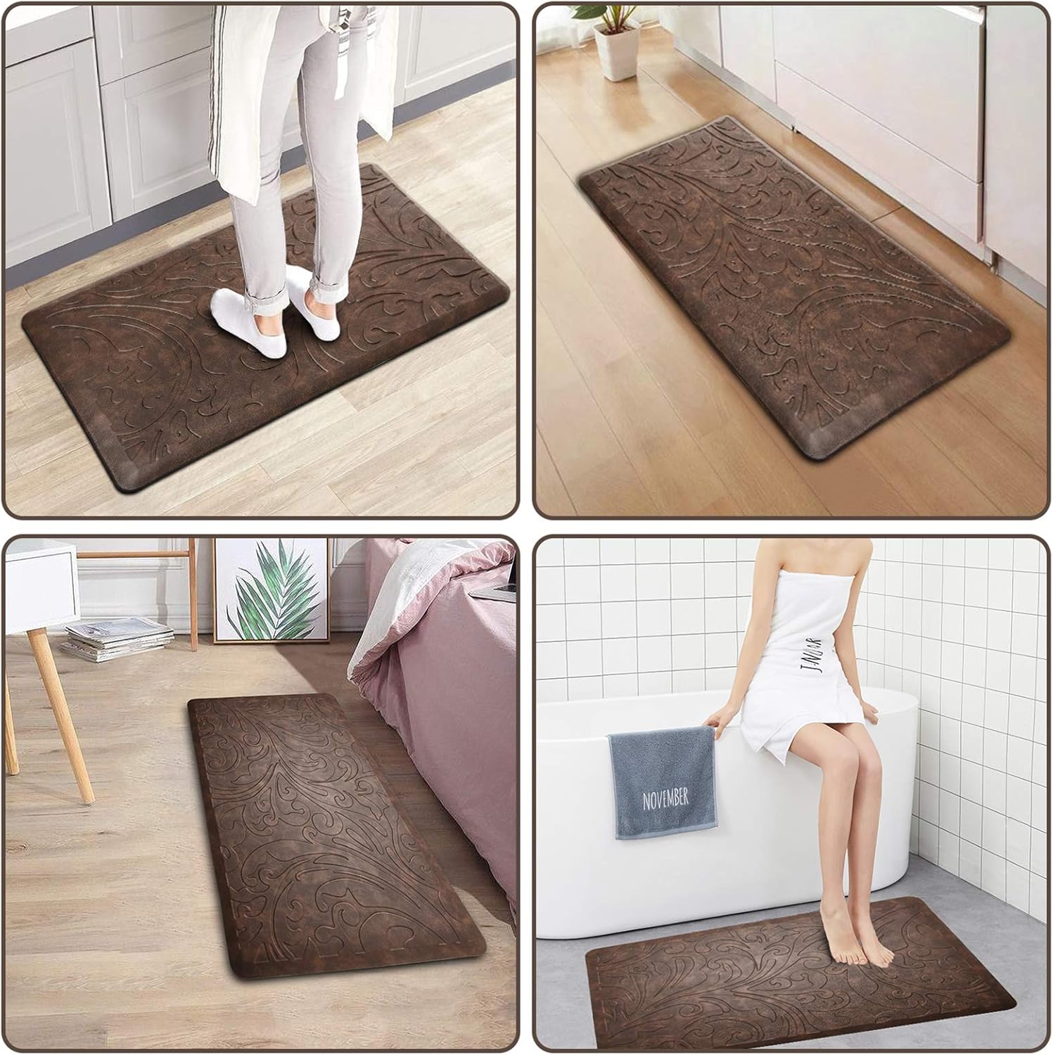 KMAT Kitchen Mat Cushioned Anti-Fatigue Floor Mat Waterproof Non-Slip Standing Mat Ergonomic Comfort Floor Mat Rug for Home, Office, Sink, Laundry, Desk 20"(W) x 39"(L), Brown: Kitchen & Dining