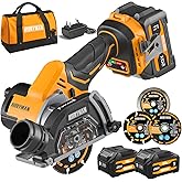 ALLOYMAN 20V Cordless Mini Circular Saw, Brushless 18,000 RPM, 3-Inch CuttingTool with Forward/Reverse, LED Light, 2×4.0Ah Batteries & Charger,for Wood, Metal,Tile,PVC Cutting