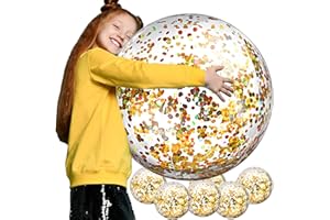 Civaner 6 Pcs Inflatable Glitter Beach Balls 24 Inch Large Sparkly Confetti Pool Balls for Christmas Party Decorations Clear Floatable Blow up for Wedding Birthday Party Favor(Gold,Sequins)