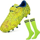 brooman Kids Firm Ground Soccer Cleats Boys Girls Football Cleats with Soccer Socks