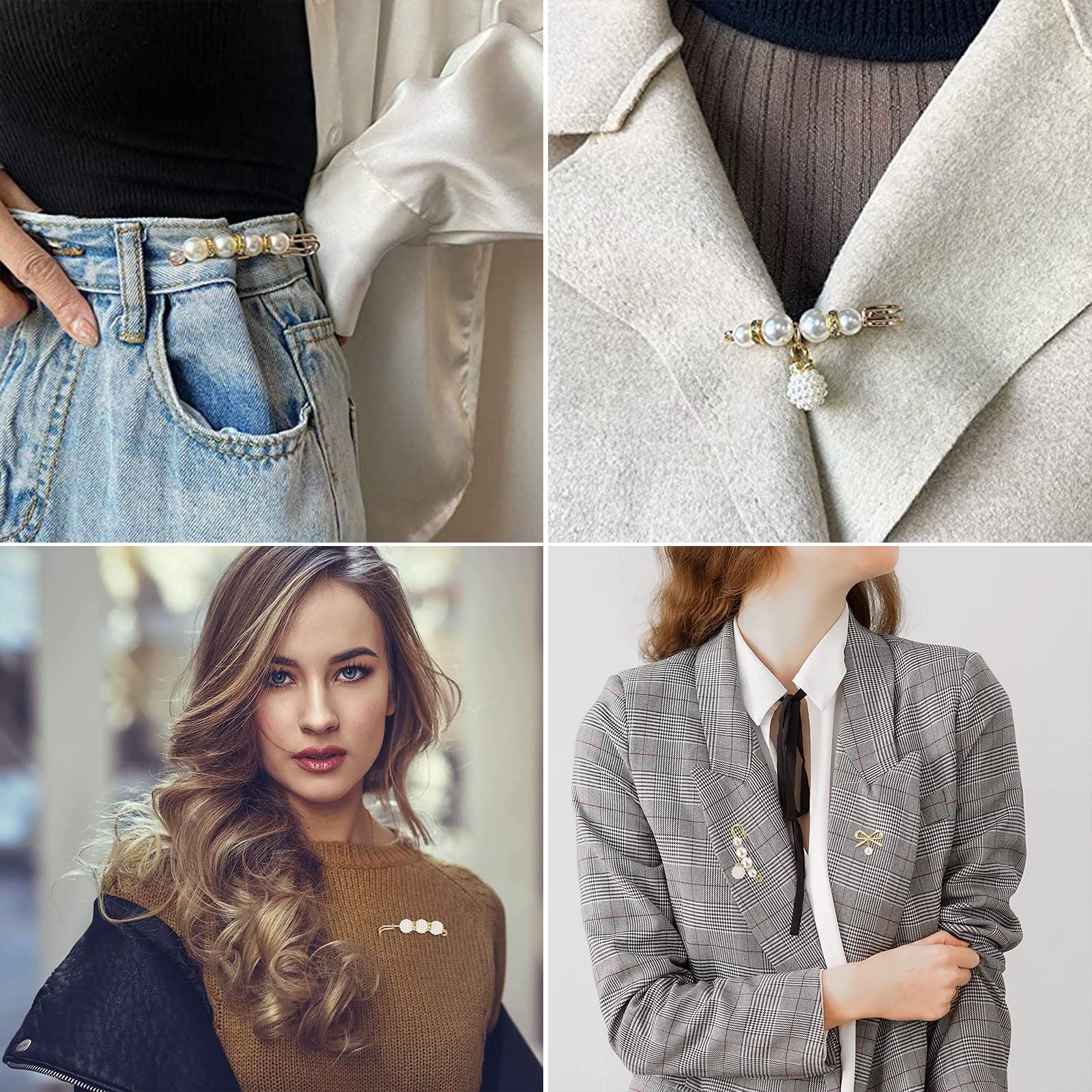60PCS Brooches Pins, Fashion Brooch Pins for Women Shirt Pant Sweater Shawl Hat Clip Pant Waist Tightener Safety Pins Large Pearl Brooch for Clothes Dress Decoration Accessories
