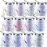 Pickmesh 12 Set Valentine's Day Christian Gift Bulk for Women, 12oz Bible Verse Insulated Christian Tumbler & Inspirational Keychain, Religious Gifts for Mom Teachers Employees Nurses Church Members