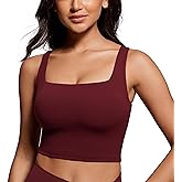 CRZ YOGA Butterluxe Square Neck Crop Tank Tops for Women - Workout Longline Sports Bras Padded Yoga Camisole