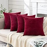 GAWAMAY Decorative Square Throw Pillow Covers 18"x18" Inch Set of 4, Super Soft Chenille Pillows Cover Fall Pillowcase for Living Room Bedroom Sofa Couch Cushion Cover Burgundy Red 45x45cm