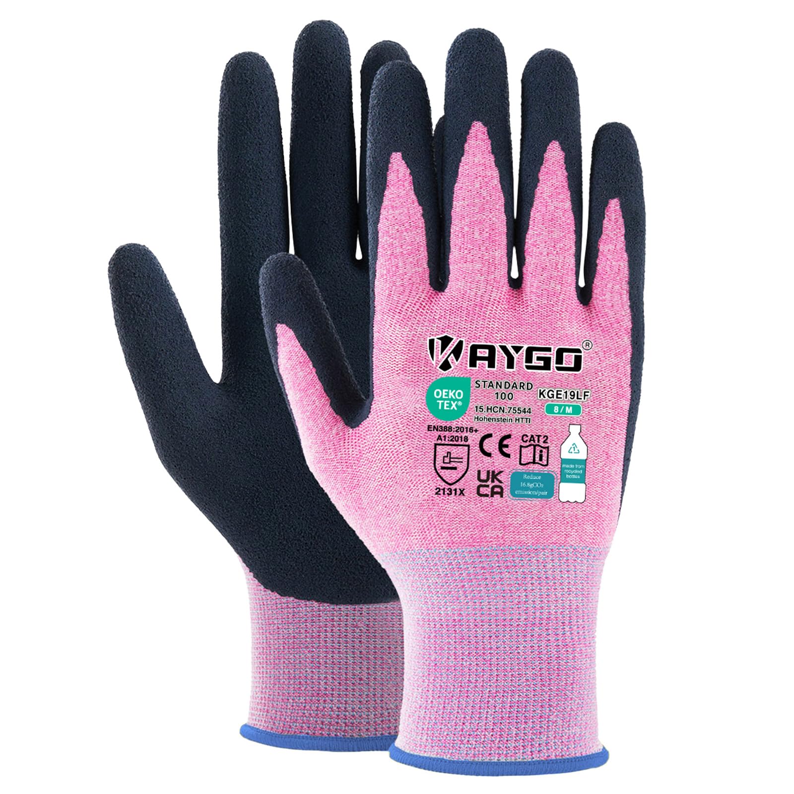 KAYGO Latex Coated Work Gloves for Women Breathable, 3 Pairs Recycled Polyester Gardening Gloves, Eco Friendly Safety Yard Work Gloves for Ladies, KGE19L (Pink, Medium) — image 1