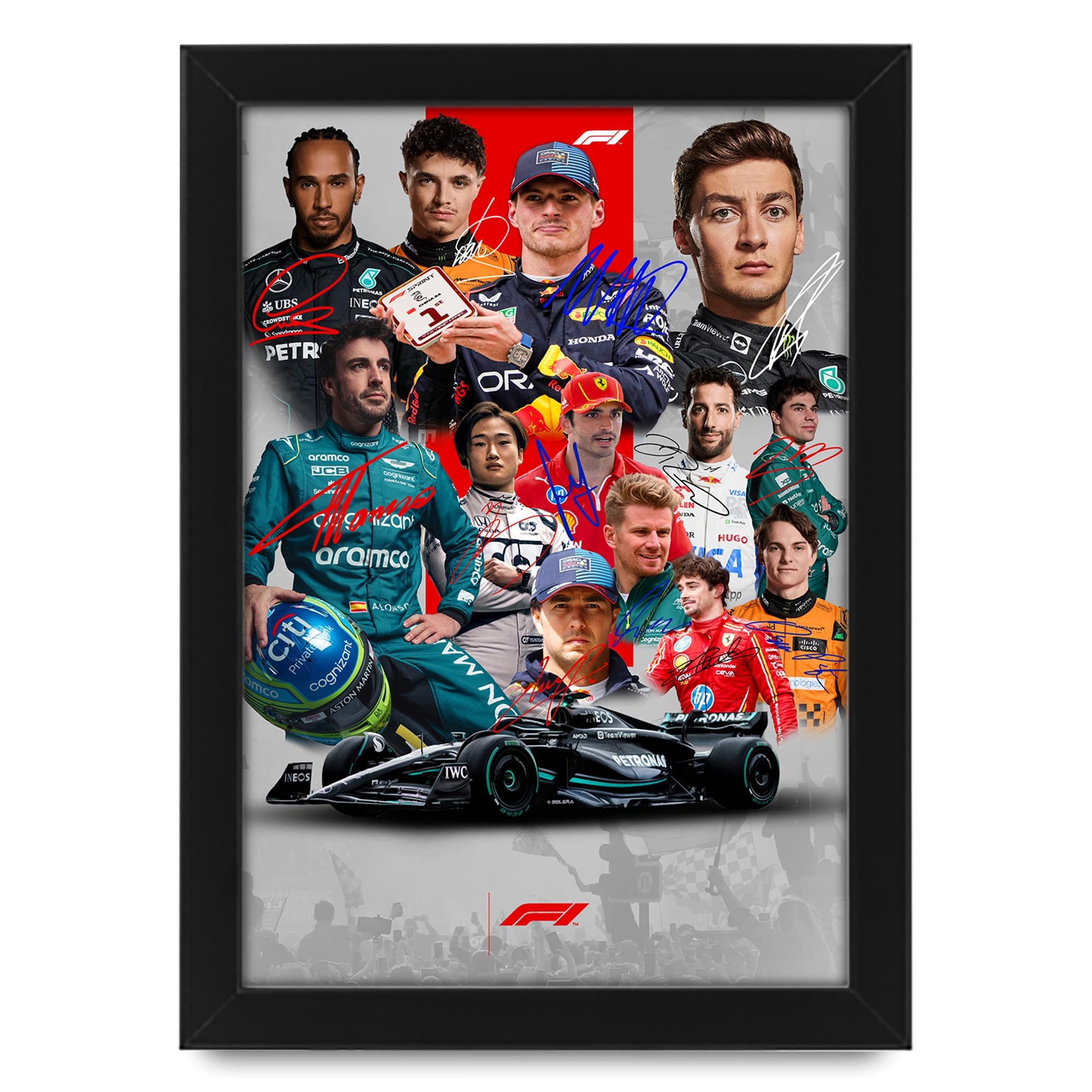 Formula 1 2024 Grand Prix Season Top 13 Drivers Signed Poster Print - Limited Edition Autograph Fan Gift – Collectible Memorabilia Merchandise (Framed A3 (30x40cm))