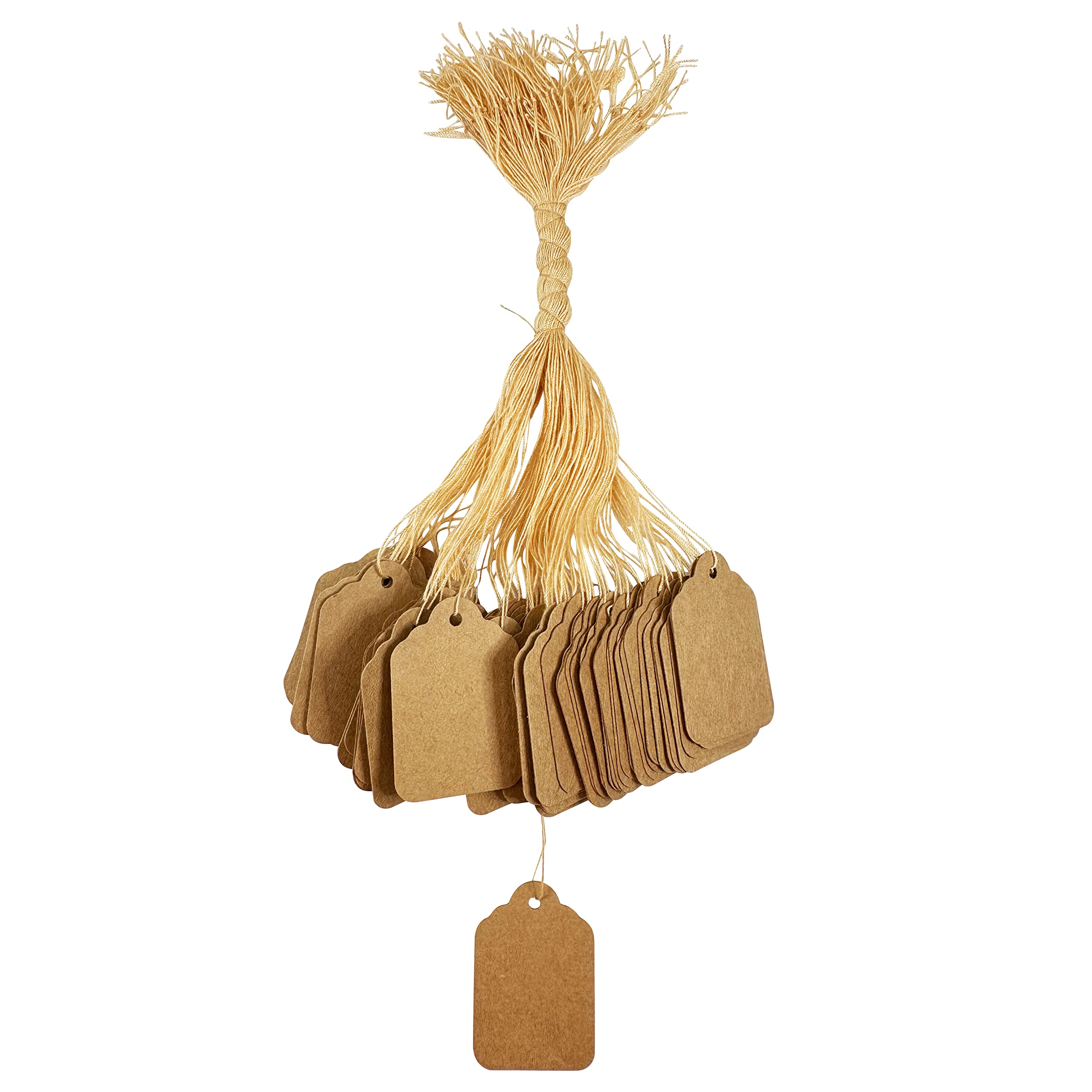 100 Pack - 1 7/8" x 1 1/4" Kraft Gift Marking Tags Price Labels Display Tags Strung for Crafts & Gifts. Personalize & Price Your Merchandise for Jewelry, Clothing, Organization, Storage
