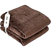 Tefici Electric Heated Blanket Throw, Super Cozy Soft 2-Layer Flannel 50" x 60" Heated Throw with 3 Heating Levels & 4 Hours Auto Off, Machine Washable, ETL&FCC Certified, Home Office Use,Brown