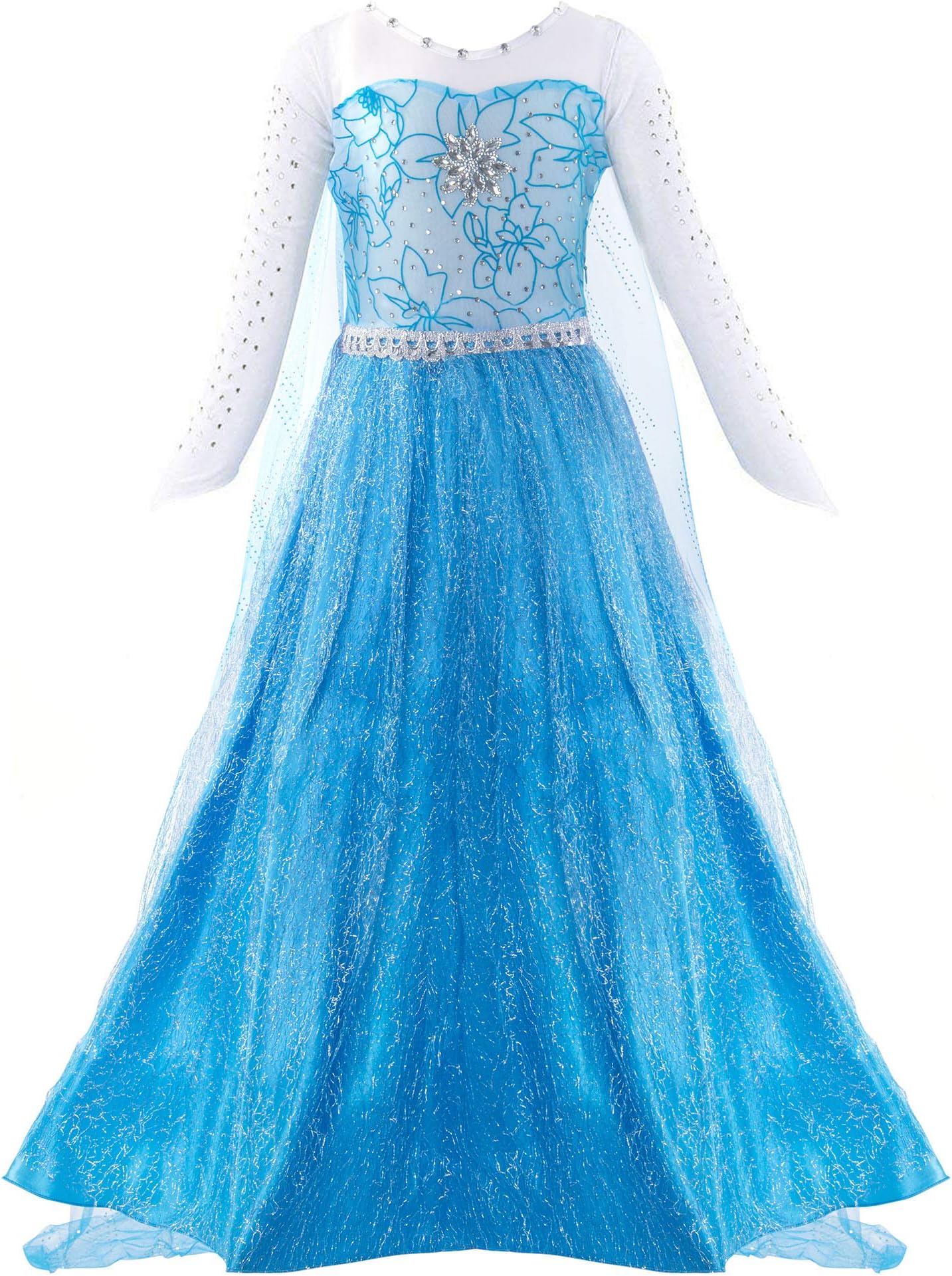 KABETY Girls Princess Anna Dress Snow Queen Elsa Costume Party Dress (8 Years, Blue)