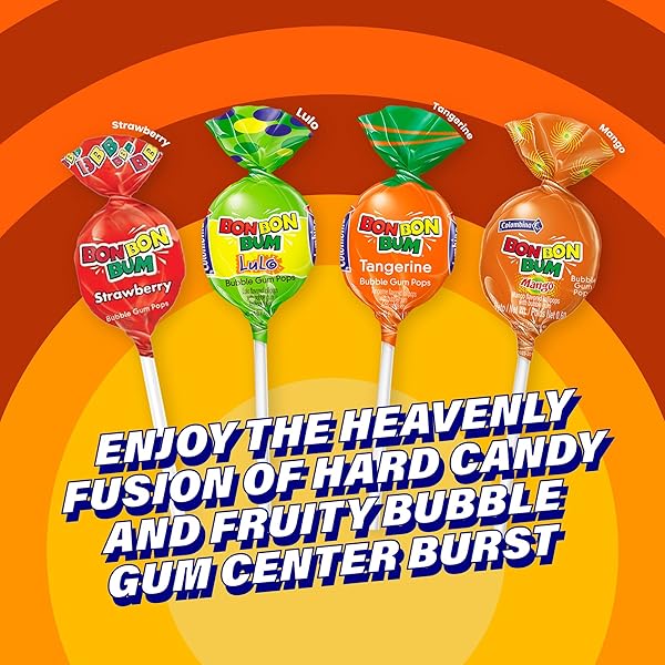 COLOMBINA BON BON BUM LOLLIPOPS ASSORTED FLAVOR, 100 COUNT (1 JAR)