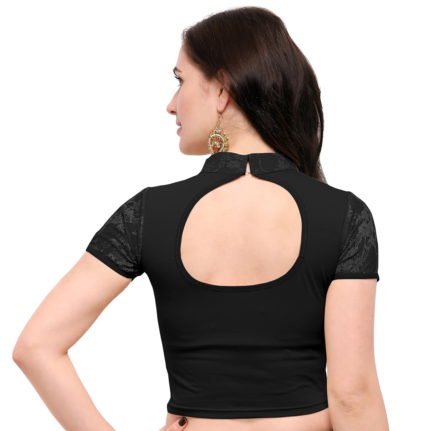 janasya women's cotton lycra stretchable readymade blouse (bl057-65black-a)