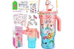 CHEFFUN Decorate Your Own Water Bottle Kits for Girls- 4 5 6 7 8 Year Old Unicorn Painting Crafts, Fun Arts and Crafts for Kids Ages 4-6-8-10, Birthday Toys for Girls(Unicorn)