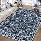 Tangsoo 5x7 Blue Area Rug for Bedroom Living Room, Washable Vintage Floral Rug Non Slip, Low Pile Stain Resistance Distressed Retro Indoor Boho Carpet for Laundry Farmhouse Dinning Room Mat Home Decor