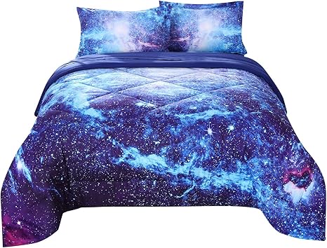 Amazon Com Wowelife Galaxy Comforter Sets Twin 3d Outer Space Blue Bedding Sets Mysterious Sky Cosmos Night 5 Piece With Print Comforter For Kids Twin 5 Piece Blue Galaxy Home Kitchen