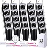 25 Pack 20oz Tumbler Bulk Stainless Steel Cups Double Wall Vacuum Insulated Travel Mug Bulk Durable Tumblers with Lid and Straw Powder Coated Coffee Cups for Cold and Hot Drinks (Black)