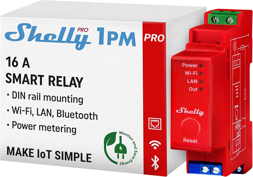 Shelly Pro 1PM Smart Wi-Fi Relay Switch Power Meter DIN Rail Alexa Google No Hub