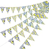 5PCS Capri Lemon Party Banner, Pre-Strung Blue Tile Lemon Bunting Flags Paper Triangle Pennant Garland for Bridal Shower Wedding Bachelorette Birthday Party Decor