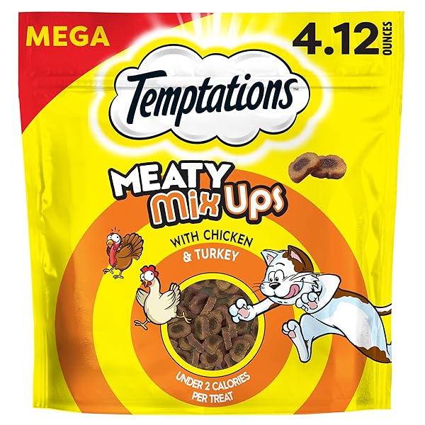 TEMPTATIONS MEATY MIXUPS CAT TREATS WITH CHICKEN & TURKEY, 4.12 OZ. POUCH