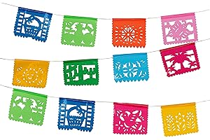 Paper Full of Wishes I Mini Plastic Mexican Papel Picado Banner I Toda Ocasion I Multi-Color 4 Feet Long I 10 Small Panels Ideal for Altars, Crafts, Etc