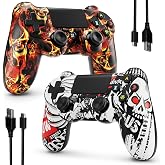 ISHAKO Wireless Controller for PS4, 2 Pack (Ghost Flame &amp;Ghost White) | Game Controller with Double Vibration, 6-Axis Motion Control, 800mAh Battery, 3.5mm Headphone Jack