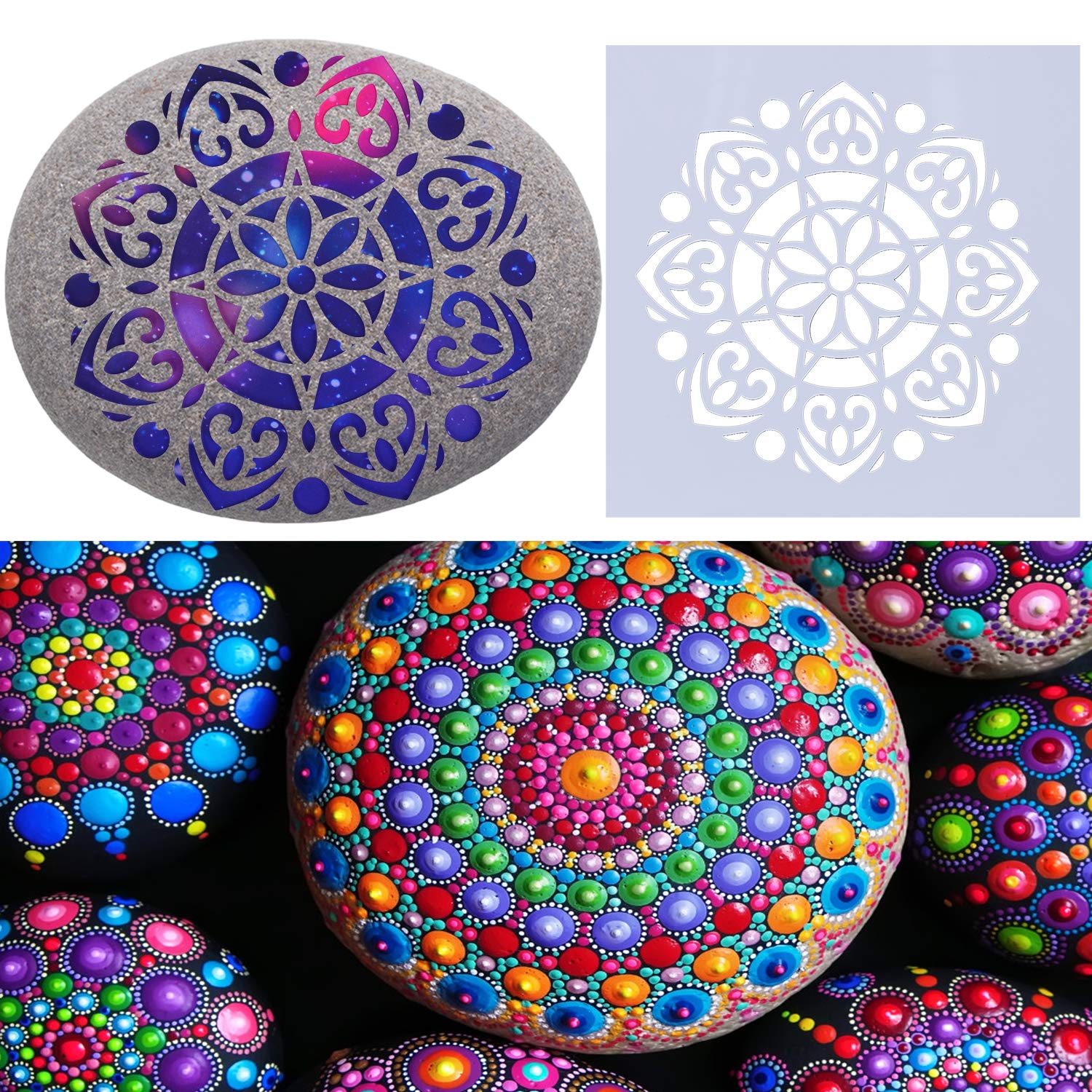 LOCOLO 3 Piezas Mandala Plantilla plantilla de pintura cortada con l