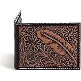 ARIAT Men's Bifold Wallet - Genuine Leather with Feather Embossed Design, Brown