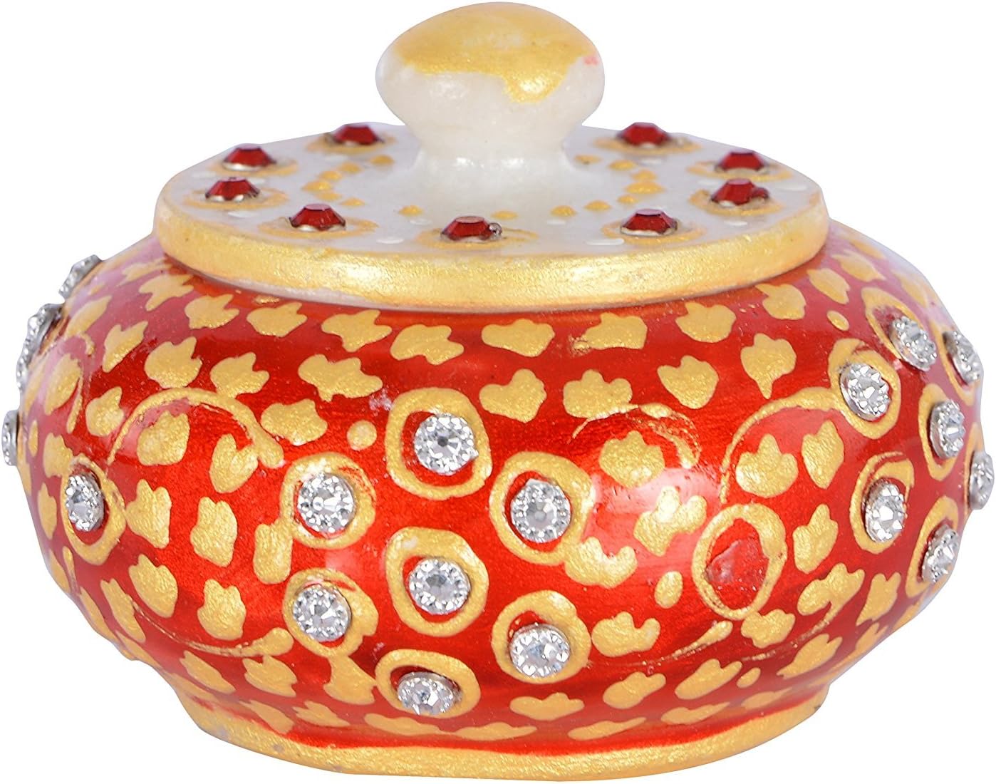 Pooja essential- Beautiful Handmade Marble Sindoor-Roli-Kumkum Box Made with Hand Painting