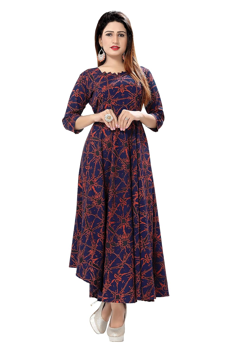 venisa women's rayon printed long length anarkali kurti