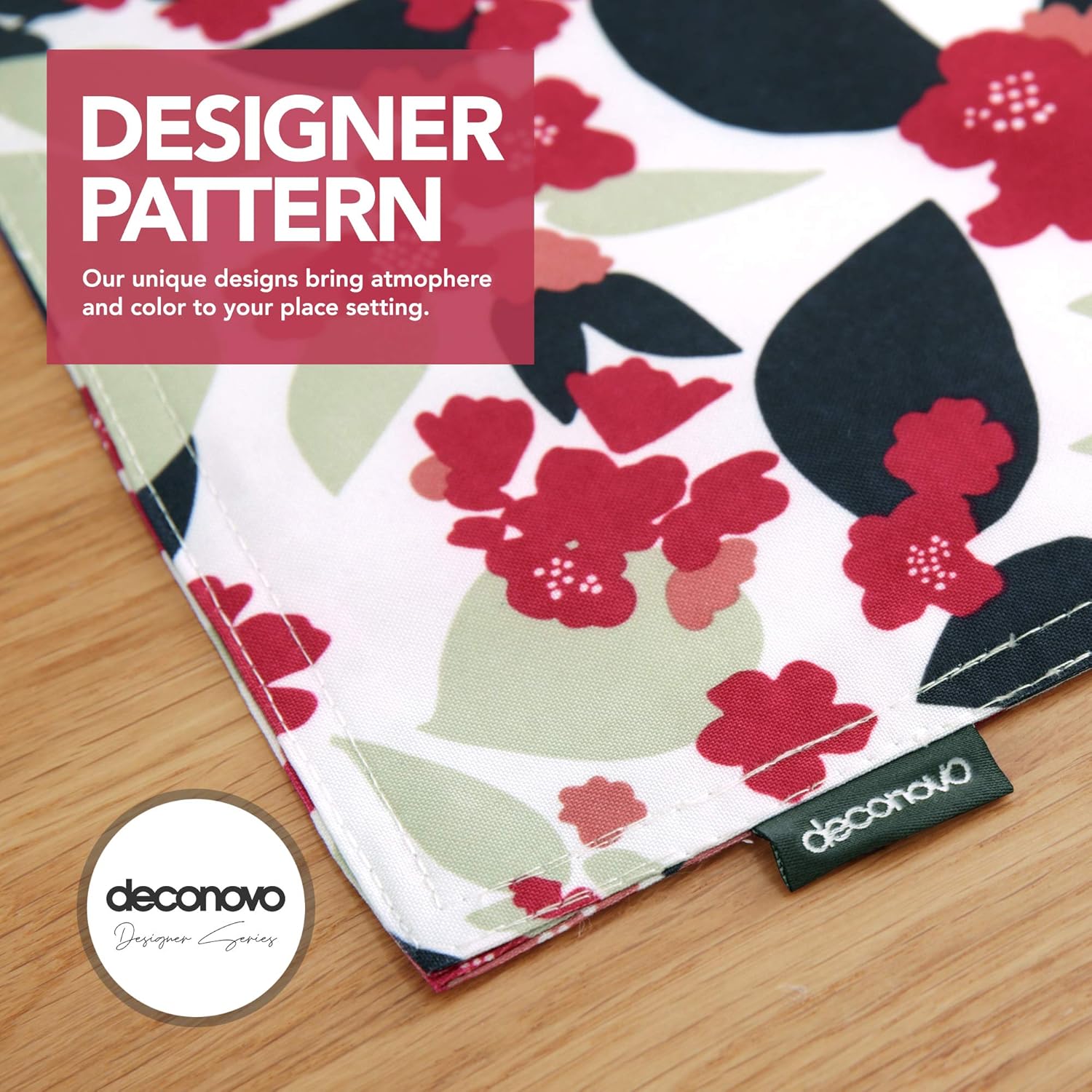 Deconovo Designer Series Water Resistant White Back Rectangle Placemats with Bright Rose Blossoms of Flowers Place Mats 12W x 18L Inch for Kitchen Dining Barbecue 4 Pieces Decoration: Kitchen & Dining