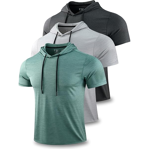 Ficerd 3-Pack Men's Short Sleeve Hoodies - Dry Fit Pullover For Gym, Running & Casual Wear