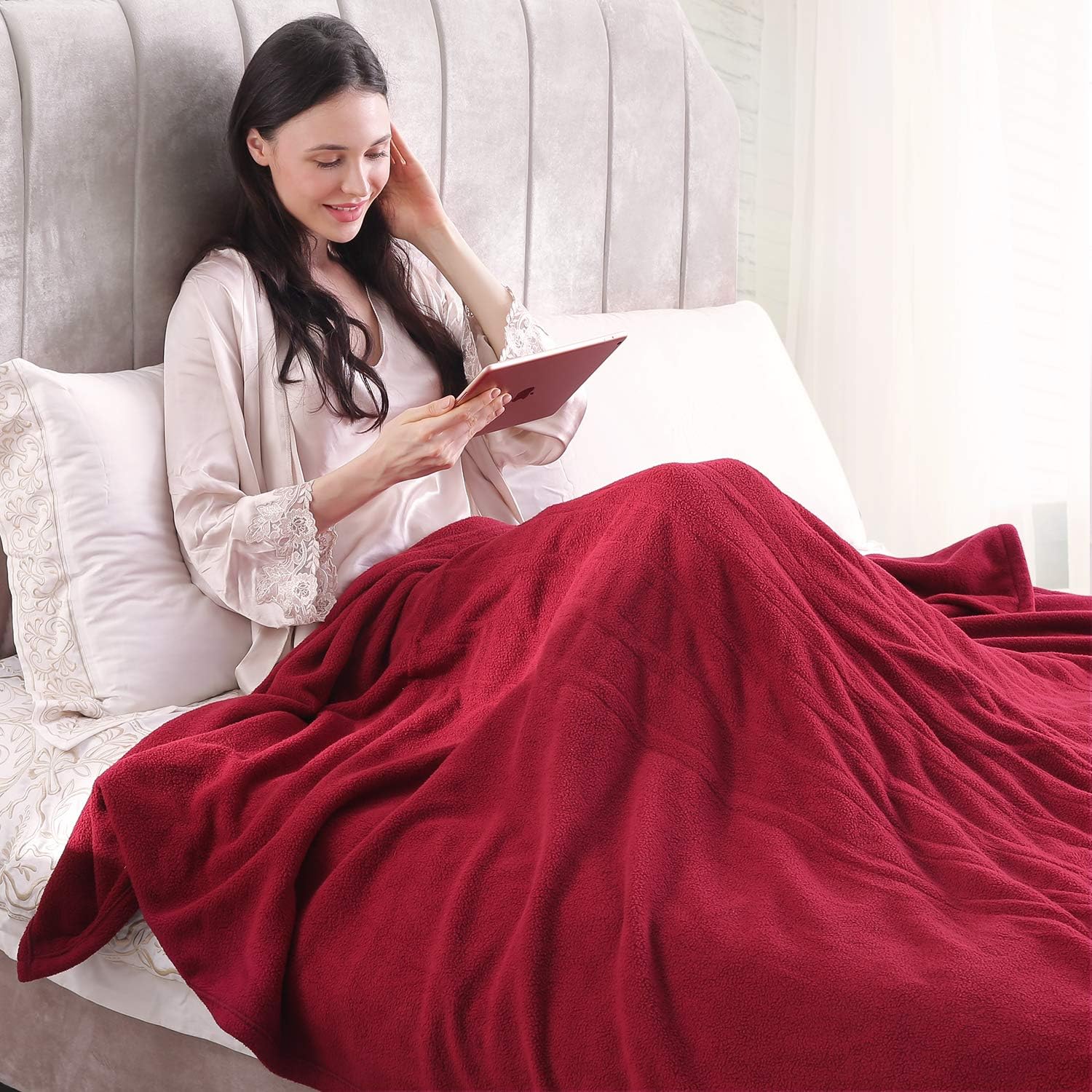 Electric Heated Blanket Polar Fleece Full Size 77'' x 84'' Extra-Warm Lightweight Cozy Luxury Bed Blanket Machine Washable with 4 Heating Levels Auto-Off Machine Washable - Red Wine: Kitchen & Dining
