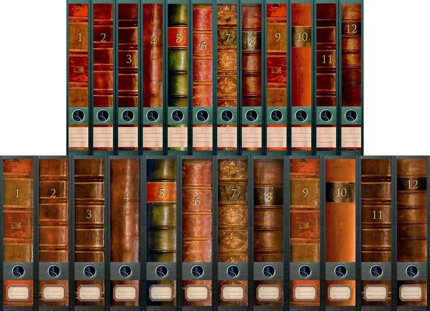 File Art FA-AJ311 + 312 + 313 + 609 + 610 Folder Spine Design Labels for 12 Wide + 12 Narrow Lever Arch Files