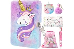 HOMICOZY Kids Unicorn Diary with Lock and Key,Tie-Dye Fuzzy Journal for Girls Ages 6 And Up,Hardcover Notebook with 160 Pages