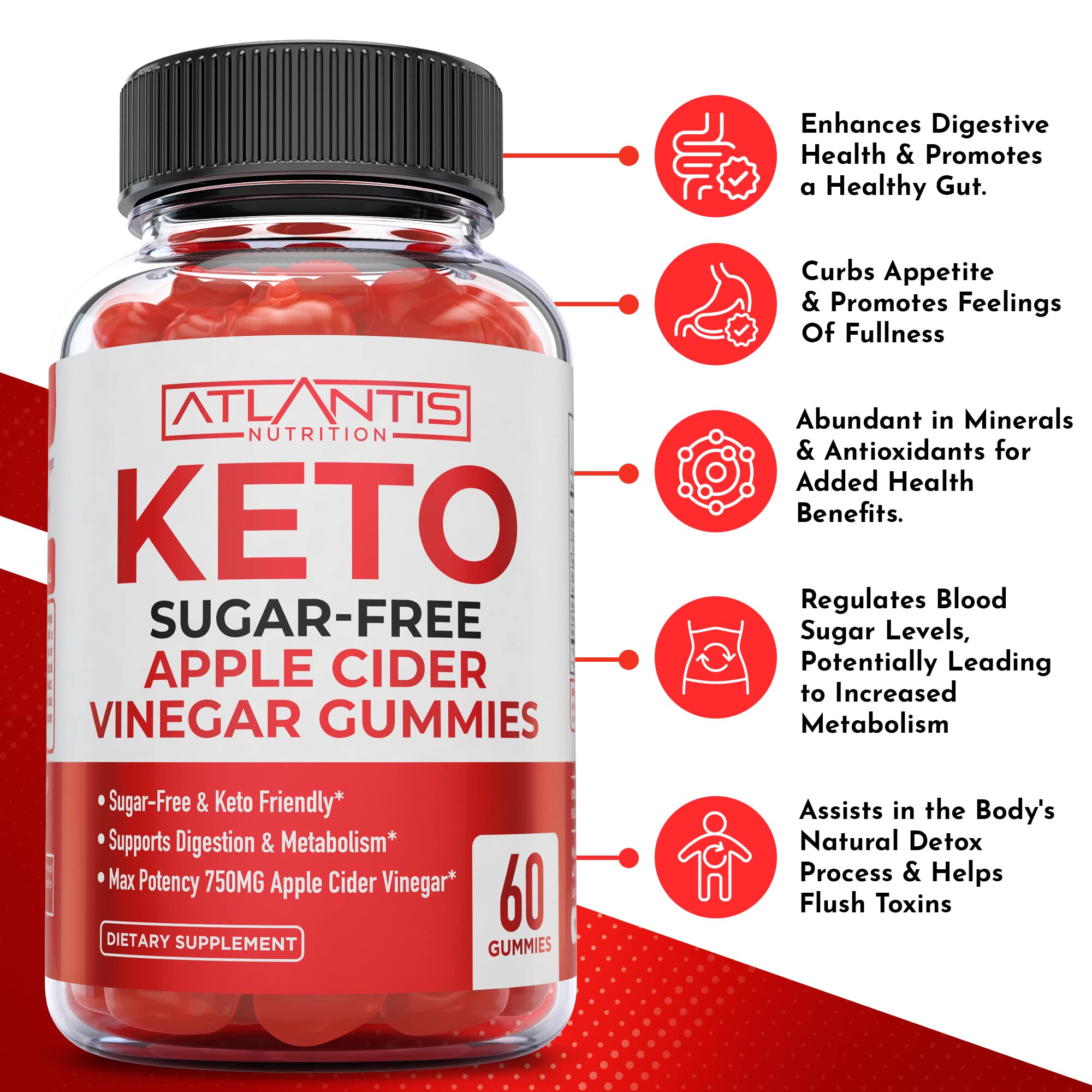 Atlantis Nutrition Testosterone Booster 60 Gummies + Sugar-Free Keto ACV Gummies 60