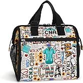 84hoods Large Lunch Bag for Women. Insulated Lunch Box for Work Office Travel Picnic with Adjustable Strap. Gift for CNA Nurse. Sunflower Typography.