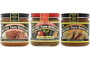 Better Than Bouillon Base Variety Pack, 1 Premium Baked Ham Base, 1 Culinary Collection Italian Herb Base, 1 Premium Turkey Base, 8 Ounce Jars (Pack of 3)