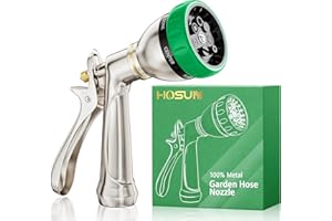 HOSUN Garden Hose Nozzle Sprayer Heavy Duty, 100% Metal Water Hose Nozzle with 7 Spray Patterns, High Pressure Hose Spray Nozzle with Lockable Rear Trigger for Watering Plant & Lawn, Washing Car & Pet