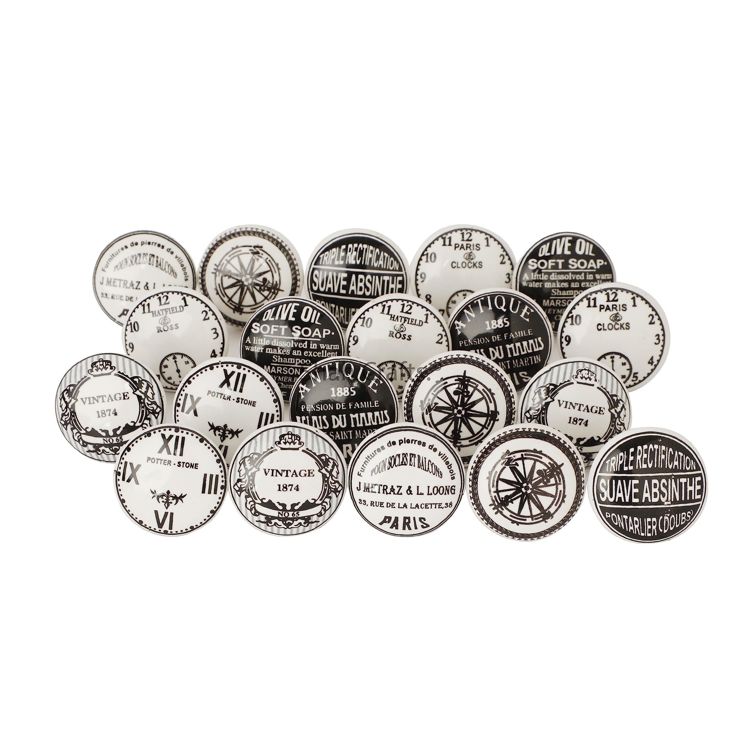 Shah Crafts.Ceramic Door Knobs Set of 1o Assorted Clock Designs Handmade Door Knob Vintage Shabby Chic ForInterior Furniture, Cabinet Cupboard Wardrobe Drawers Pulls Handles