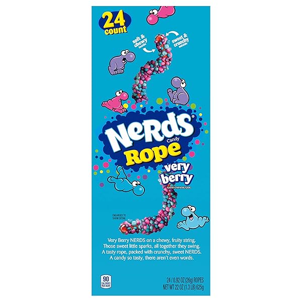 NERDS ROPE CANDY, VERY BERRY, 0.92 OUNCE ROPES (PACK OF 24)