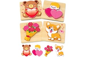 Benresive Valentines Day Wooden Toddler Puzzles Ages 1-3, Montessori Toys for 1 2 Year Old Boys Girls, 4 Pack Valentines Day Toddler Toys Birthday Gifts for 1 2 Year Old Boys Girls