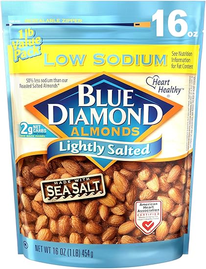 Blue Diamond Almonds Lightly Salted Low Sodium 16 Ounce Amazon Co Uk Grocery