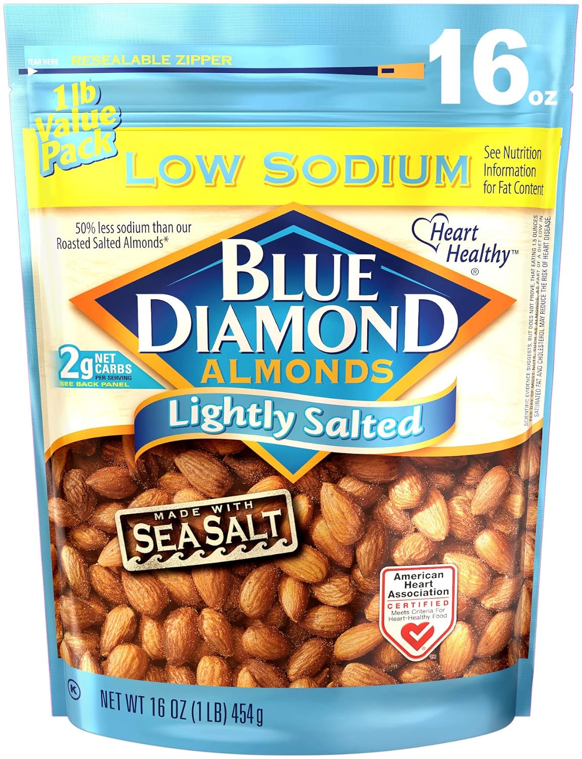 Blue Diamond Almonds, Low Sodium Lightly Salted, 16 Ounce